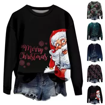 Женские повседневные модные принты с длинным рукавом и круглым вырезом, пуловеры с капюшоном XXL зелёный