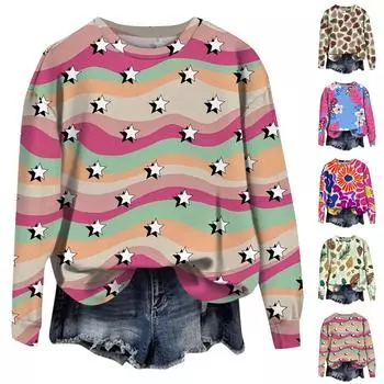 Женские повседневные модные принты с длинным рукавом и круглым вырезом, пуловеры с капюшоном XL