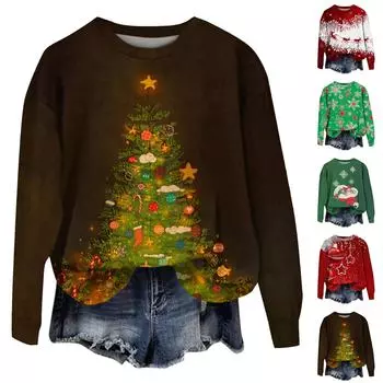 Женские повседневные модные принты с длинным рукавом и круглым вырезом, пуловеры с капюшоном M красный