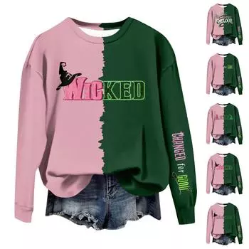 Женские повседневные модные принты с длинным рукавом и круглым вырезом, пуловеры с капюшоном L армия зеленый