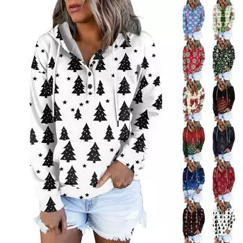 Женские повседневные модные принты с длинным рукавом на пуговицах пуловеры с капюшоном толстовки XXL