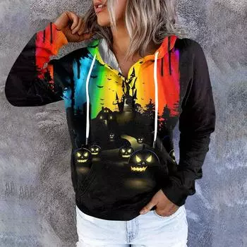 Женские повседневные модные пуловеры с длинными рукавами и принтом, толстовки с капюшоном M разноцветный