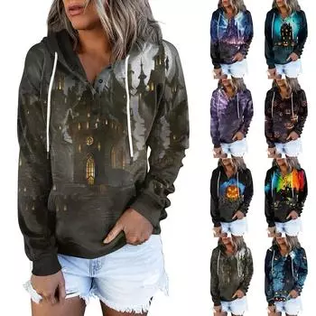 Женские повседневные модные пуловеры с длинными рукавами и принтом, толстовки с капюшоном L чёрный