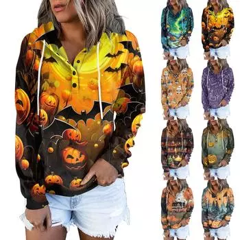 Женские повседневные модные пуловеры с длинными рукавами и принтом, толстовки с капюшоном L чёрный