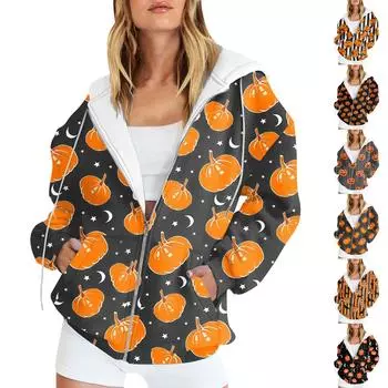 Женские повседневные модные пуловеры с длинными рукавами и принтом, толстовки на молнии, пальто XXL