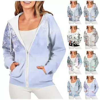 Женские повседневные модные пуловеры с длинными рукавами и принтом, толстовки на молнии, пальто XXXL небесно-голубой