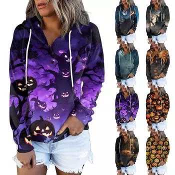 Женские повседневные модные пуловеры с длинными рукавами и принтом, толстовки с капюшоном L синий