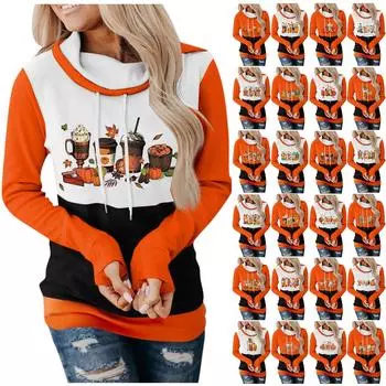 Женские повседневные модные пуловеры с длинными рукавами и принтом на Хэллоуин, толстовки с капюшоном L имбирный