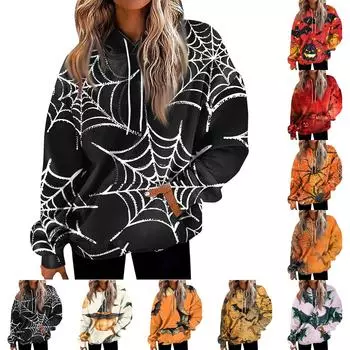 Женские повседневные модные пуловеры с длинными рукавами и принтом, толстовки с капюшоном XXXL чёрный