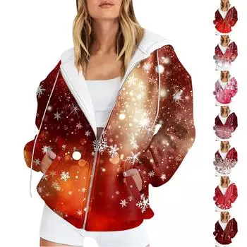 Женские повседневные модные пуловеры с длинными рукавами и принтом, толстовки на молнии, пальто M винный