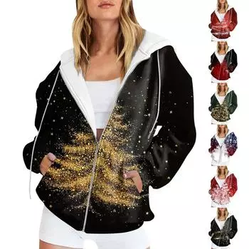 Женские повседневные модные пуловеры с длинными рукавами и принтом, толстовки на молнии, пальто XXL винный