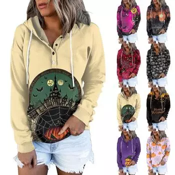 Женские повседневные модные пуловеры с длинными рукавами и принтом, толстовки с капюшоном M чёрный