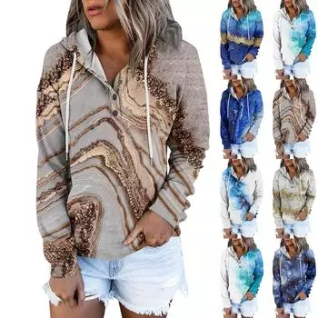 Женские повседневные модные пуловеры с длинными рукавами и принтом, толстовки с капюшоном M тёмно-синий