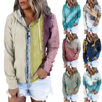 Женские повседневные модные пуловеры с длинными рукавами и принтом, толстовки с капюшоном L синий