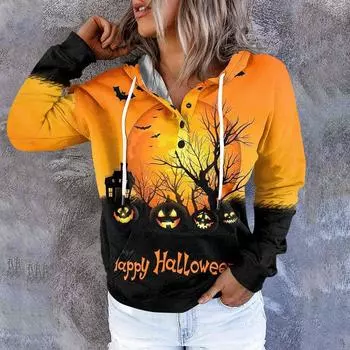 Женские повседневные модные пуловеры с длинными рукавами и принтом, толстовки с капюшоном XL шафрановый