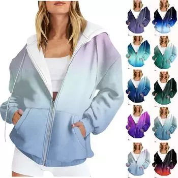 Женские повседневные модные пуловеры с градиентным принтом и длинными рукавами, толстовки на молнии, пальто L синий