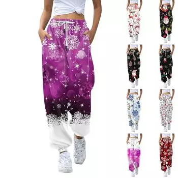 Женские повседневные модные рождественские принтованные повседневные брюки спортивные брюки длинные брюки брюки с эластичной резинкой на талии XL