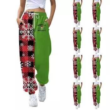 Женские повседневные модные рождественские принтованные повседневные брюки спортивные брюки длинные брюки брюки с эластичной резинкой на талии M