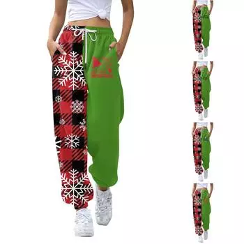 Женские повседневные модные рождественские принтованные повседневные брюки спортивные брюки длинные брюки брюки с эластичной резинкой на талии L