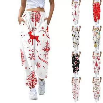 Женские повседневные модные рождественские принтованные повседневные брюки спортивные брюки длинные брюки брюки с эластичной резинкой на талии XXL