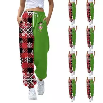 Женские повседневные модные рождественские принтованные повседневные брюки спортивные брюки длинные брюки брюки с эластичной резинкой на талии XL