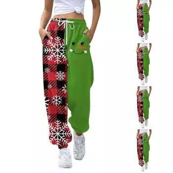 Женские повседневные модные рождественские принтованные повседневные брюки спортивные брюки длинные брюки брюки с эластичной резинкой на талии XXL