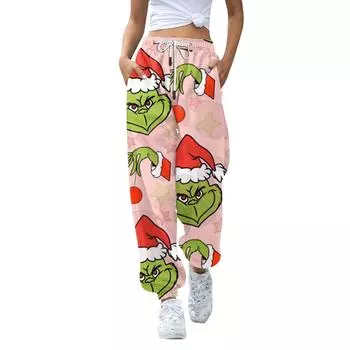 Женские повседневные модные рождественские принтованные повседневные спортивные брюки с эластичной талией и завязками на шнурке M