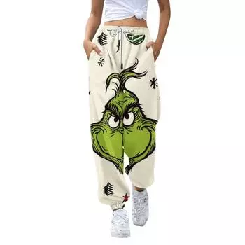 Женские повседневные модные рождественские принтованные повседневные спортивные брюки с эластичной талией и завязками на шнурке XXXL