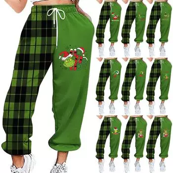 Женские повседневные модные рождественские принтованные повседневные спортивные брюки с эластичной талией и завязками на шнурке M