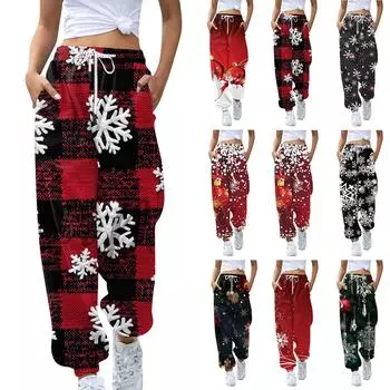 Женские повседневные модные рождественские принтованные повседневные спортивные брюки с эластичной талией и завязками на шнурке XXXL
