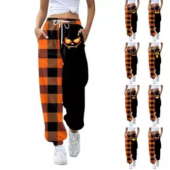 Женские повседневные модные рождественские принты, повседневные брюки с эластичной резинкой на талии и завязками на шнурке XL имбирный
