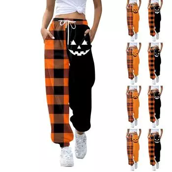 Женские повседневные модные рождественские принты, повседневные брюки с эластичной резинкой на талии и завязками на шнурке L белый