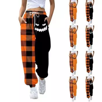 Женские повседневные модные рождественские принты, повседневные брюки с эластичной резинкой на талии и завязками на шнурке L чёрный