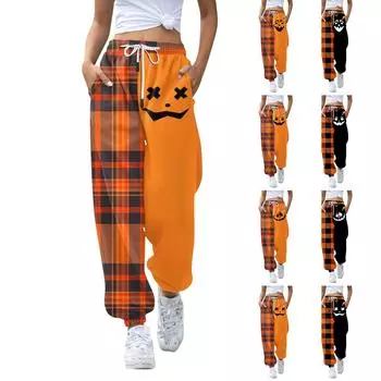 Женские повседневные модные рождественские принты, повседневные брюки с эластичной резинкой на талии и завязками на шнурке S киноварь