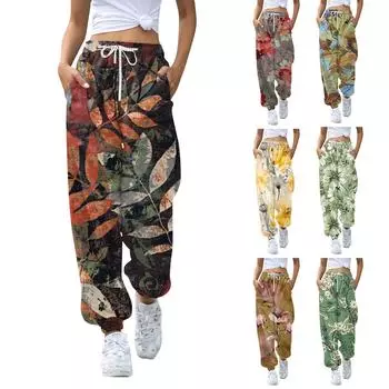 Женские повседневные модные рождественские принты, повседневные брюки с эластичной резинкой на талии и завязками на шнурке XL