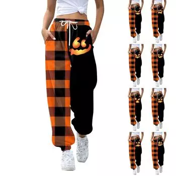 Женские повседневные модные рождественские принты, повседневные брюки с эластичной резинкой на талии и завязками на шнурке S золотой