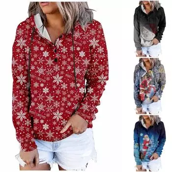 Женские повседневные модные рождественские принты с длинными рукавами и капюшоном, толстовки с капюшоном XXL белый