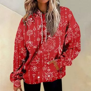 Женские повседневные модные рождественские пуловеры с длинными рукавами и принтом, толстовки с капюшоном S арбуз красный