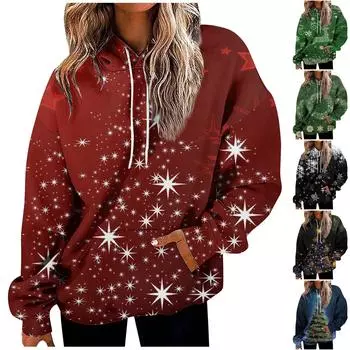Женские повседневные модные рождественские пуловеры с длинными рукавами и принтом, толстовки с капюшоном L чёрный