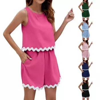 Женские повседневные модные сексуальные новые удобные однотонные шорты без рукавов, комплект L чёрный