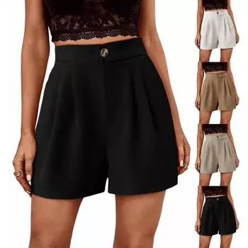 Женские повседневные модные сексуальные однотонные удобные крутые дышащие строгие шорты с высокой талией и карманами L чёрный