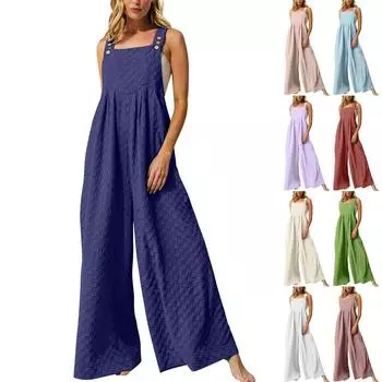 Женские повседневные модные сексуальные удобные крутые дышащие пуговицы с украшением, однотонные свободные комбинезоны L бежевый