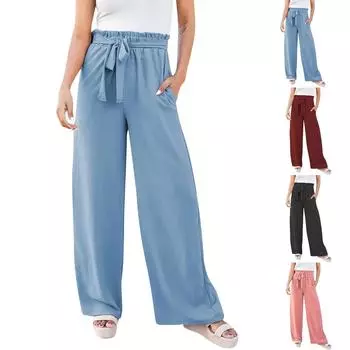 Женские повседневные, модные, сексуальные, удобные, крутые, дышащие, свободные однотонные брюки на шнуровке L чёрный