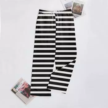 Женские повседневные модные спортивные брюки с полосатым принтом повседневные брюки L чёрный