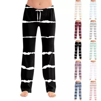 Женские повседневные модные спортивные брюки с полосатым принтом повседневные брюки L чёрный