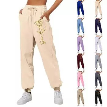 Женские повседневные модные спортивные штаны с мелким принтом повседневные брюки L винный