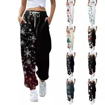 Женские повседневные модные спортивные штаны с рождественским принтом повседневные брюки XXL