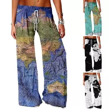 Женские повседневные модные свободные брюки для йоги с цифровым принтом и широкими штанинами. L чёрный