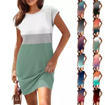 Женские повседневные модные свободные платья с круглым вырезом, платья-пуловеры с коротким рукавом и принтом L чёрный