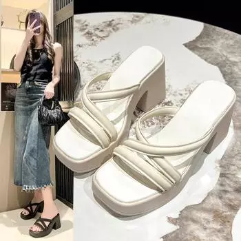 Женские повседневные модные тапочки с перекрестными ремешками на высоком каблуке женские роскошные весенне-летние модные женские тапочки 35